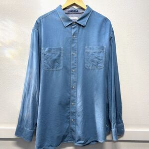 Tommy Bahama Mens 2XL Blue Cotton Tencel Flannel Button Up Long Sleeve Shirt